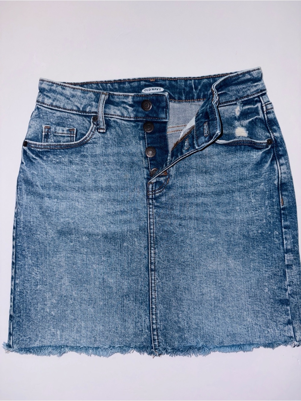 Old Navy Light Blue Distressed Denim Button-Front Mini Skirt